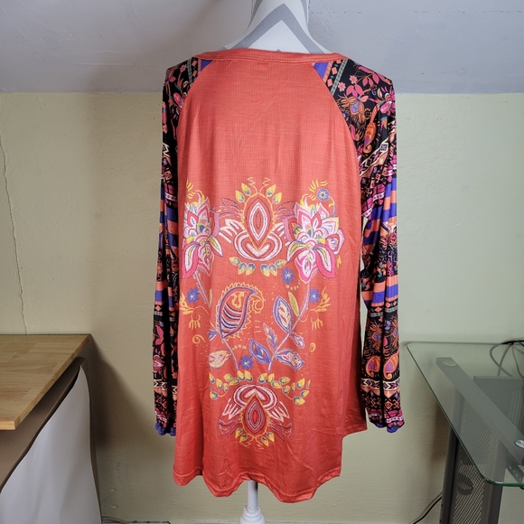 Womans Unbranded Cotton Poly blend Long Sleeve Fun Print Coral/Blue/Black S 3X - Picture 4 of 9